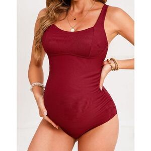 Cupshe NWT Maternity Scoop Neck Criss Cross Back Tie Ribbed One Piece Swimsuit R